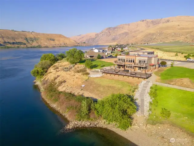 Aerial view with steps to waterfront.