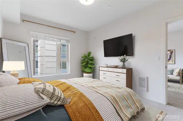 Bedroom overlooks courtyard