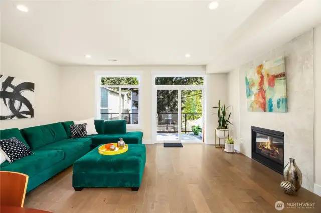 Main floor, living room and fireplace.