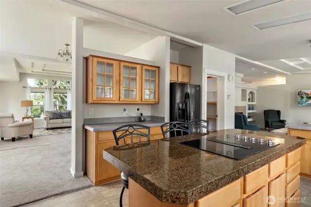 Kitchen is open to family room and dining room.