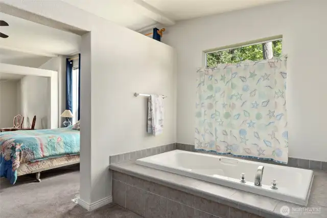 Soaking tub in your primary bathroom.