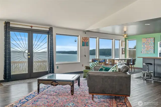 Living room/great room access to deck, and view