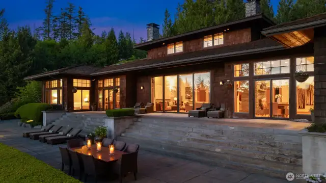 Beautiful view of the rear of the home at twighlight.