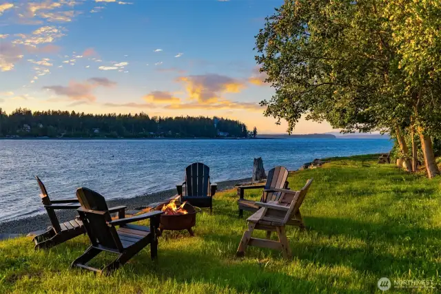 Down by the water you will find a park-like area for games, sunsets and bonfires.