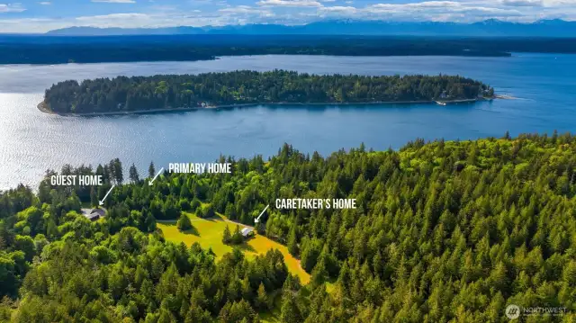 Lofted, western view overlooking Herron's Bluff at Puget Sound. Herron Island in the distance.