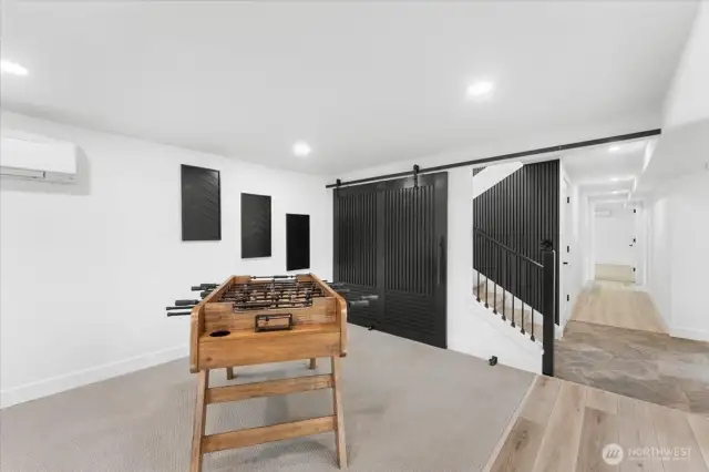 Huge custom barn door to close off Recroom for privacy.