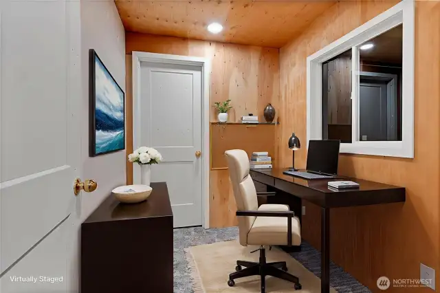 This is one of the two office spaces off the bonus room, also virtually staged.