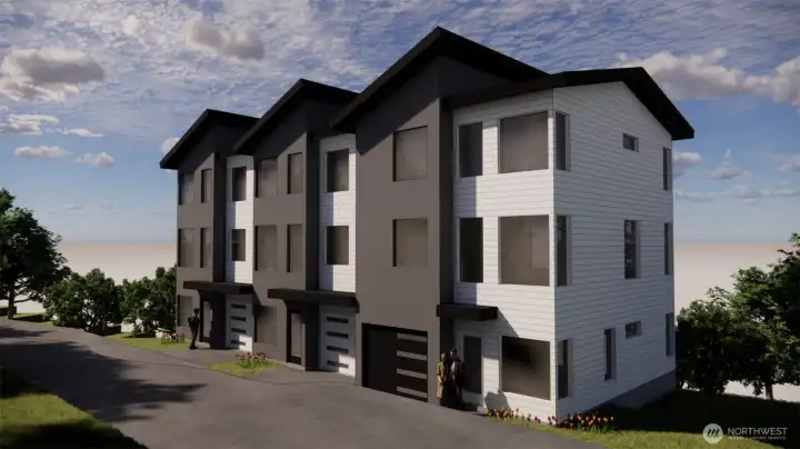 Site Plan Rendering for 3 Single Family/Townhomes.