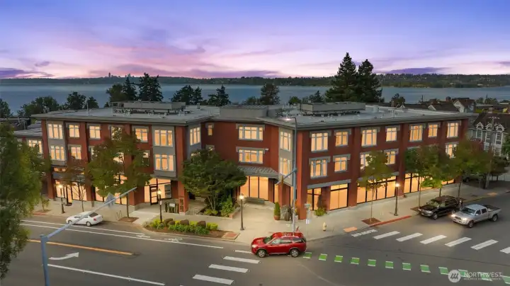 Front twilight shot of Leland Place Condos