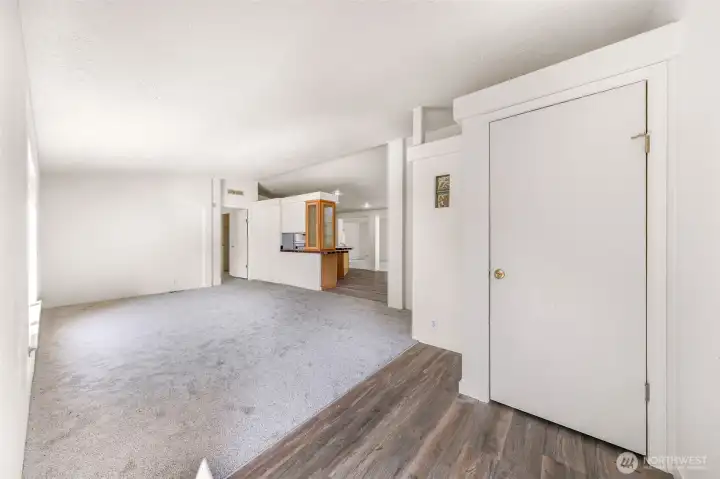 The entry boasts a big coat closet