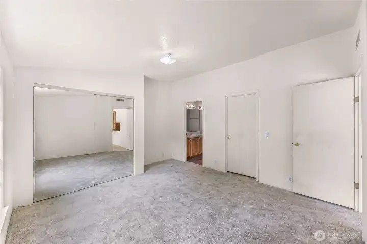 Two closets in the master suite