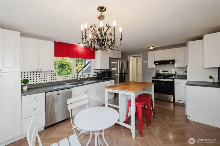 Chandelier brings an extra touch of class.