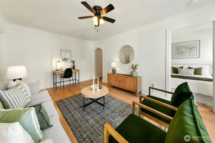 Looking from living room to bedroom (you can also see the formal entry).