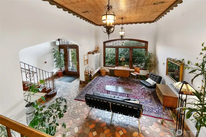 Great lobby is a place to gather; books, plants, games.