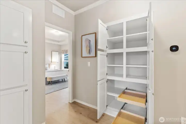 Built in storage in hall with pull outs