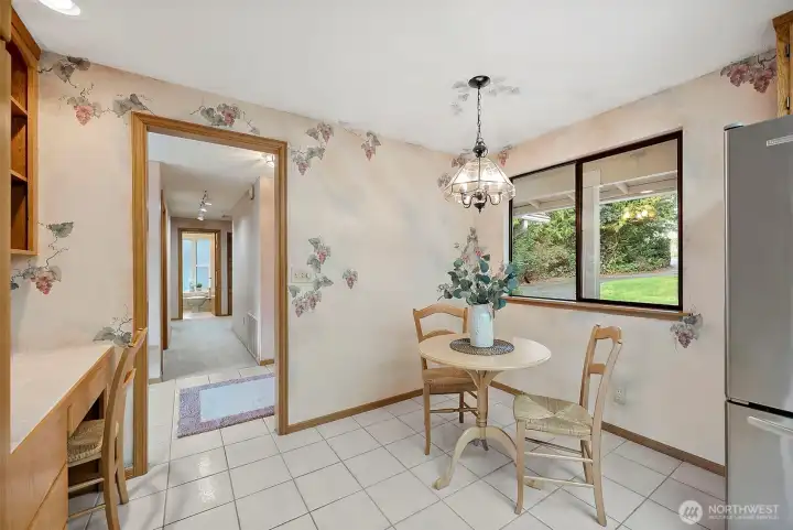 The cozy dinette in the kitchen.  Fix a healthy, or hearty breakfast and set a spell to enjoy the repast.