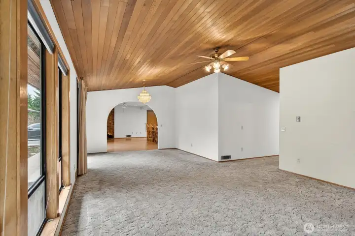 This photo really shows the beautiful quality ceiling. Adds an element of warmth to the home.