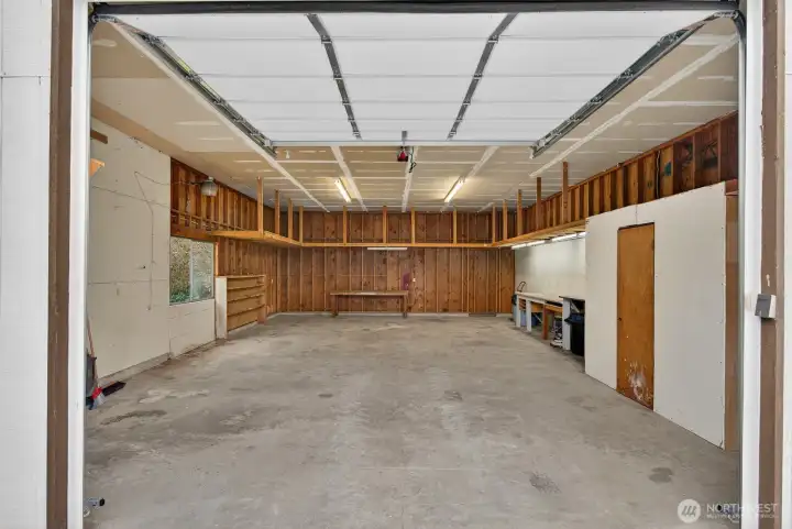 Inside the shop with wood stove for heat.