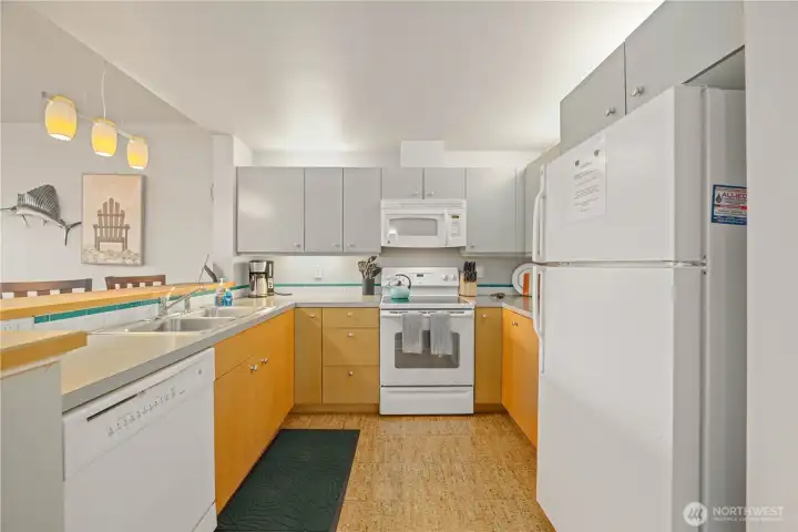 Open kitchenwith plenty of cabinetry