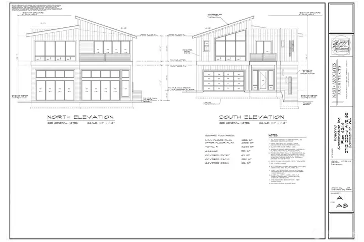 North and South Elevations - (Front and Back) NanaWall style glass door system faces waterfront. North and South Elevations - (Front and Back) NanaWall style glass door system faces waterfront.