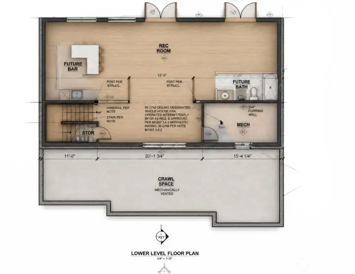 Lower level of included house plans