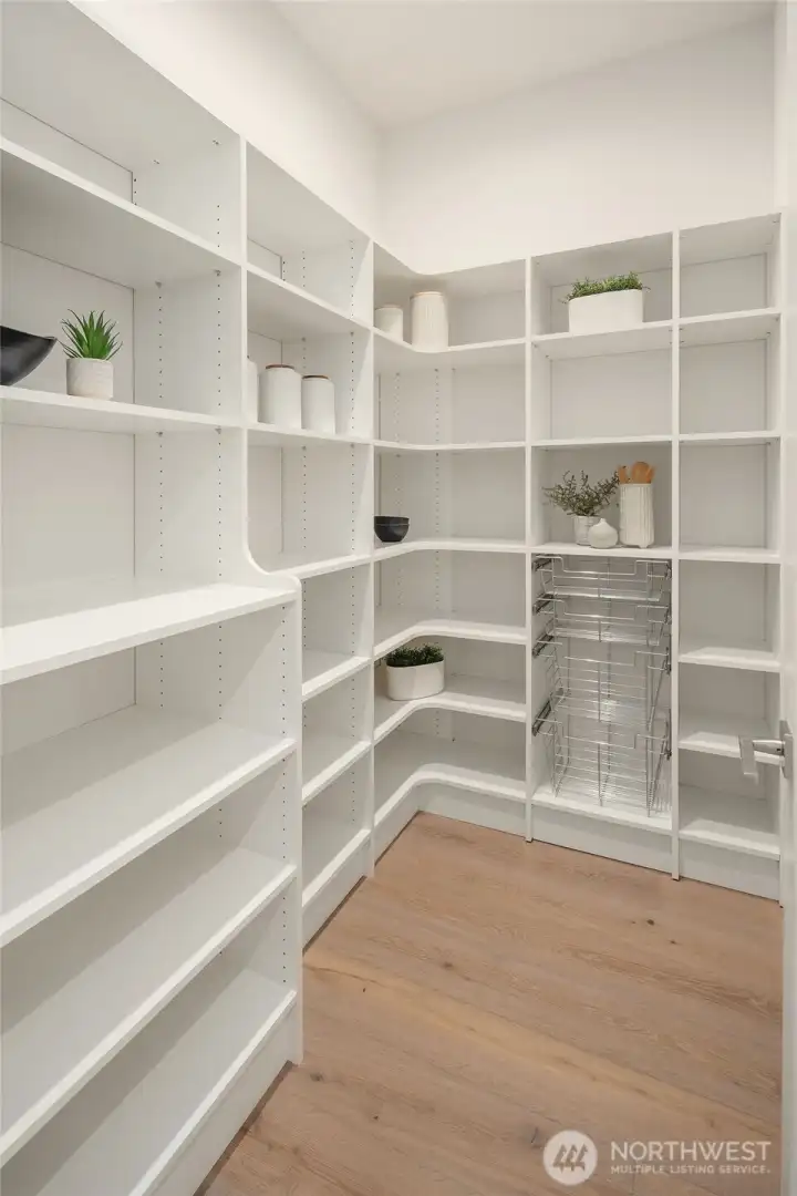 Walk in pantry with customized shelving/storage Walk in pantry with customized shelving/storage