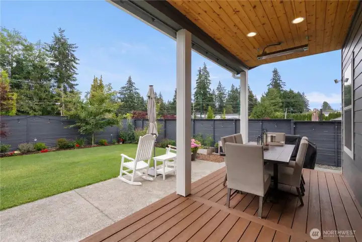 Year round outdoor living with Trex decking, mounted ceiling heaters