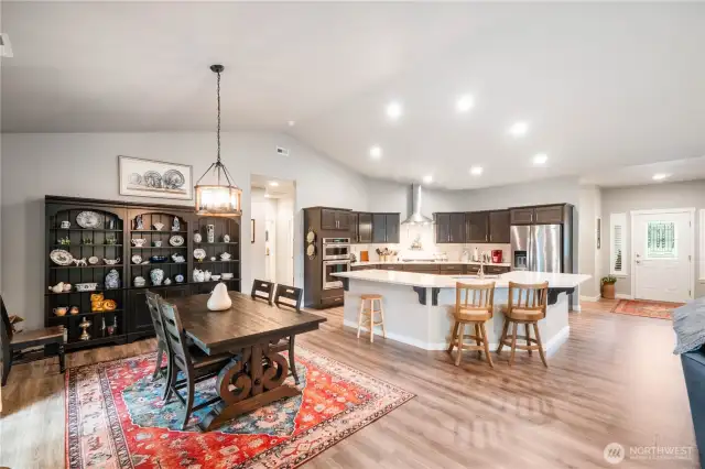 The dining space can accommodate a large table, great for entertaining or holiday parties!