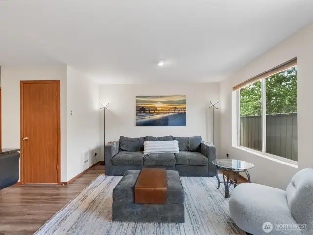Behind the picture is concealed outlets for your tv or entertainment needs.