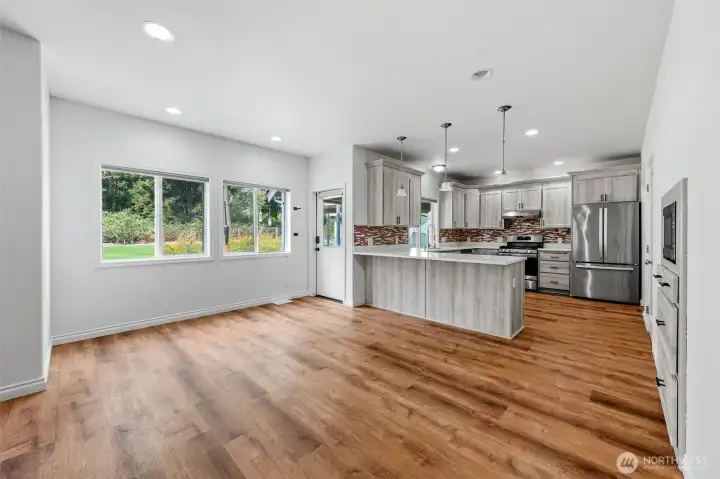 View into kitchen from family room
