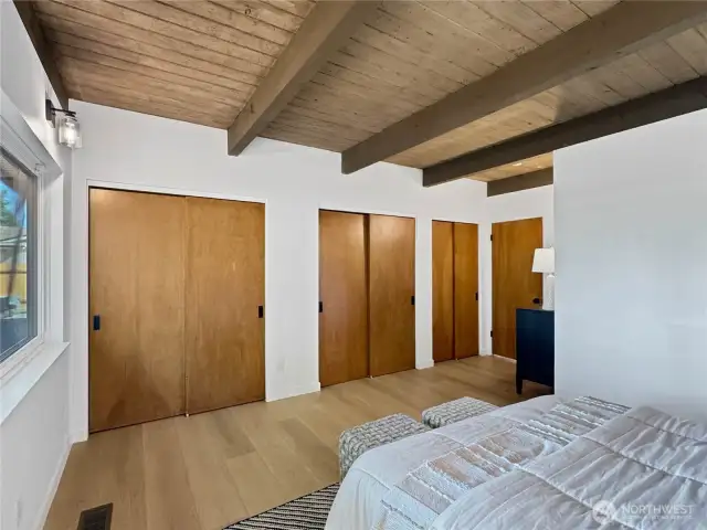 3 large closets flank the primary bedroom