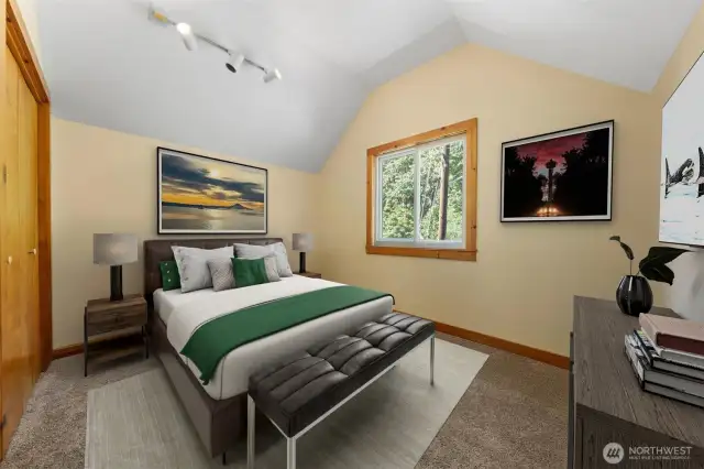 Virtually staged 3rd bedroom is vaulted and quite spacious!