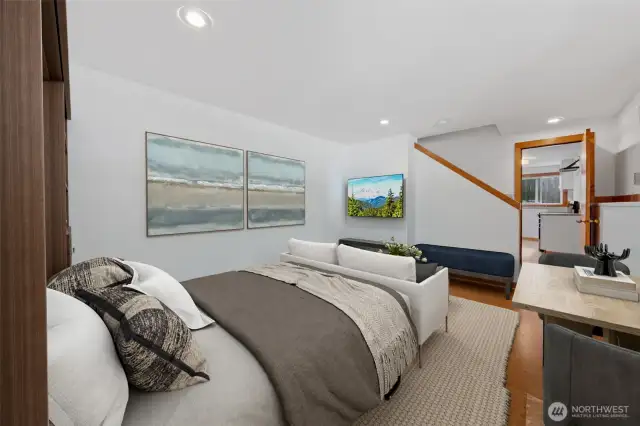 Virtually staged studio apartment in basement~