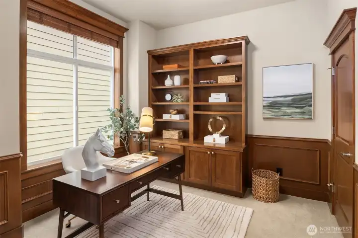 A main floor office w/ adjacent 3/4 bath is great for WFH or as a guest room.