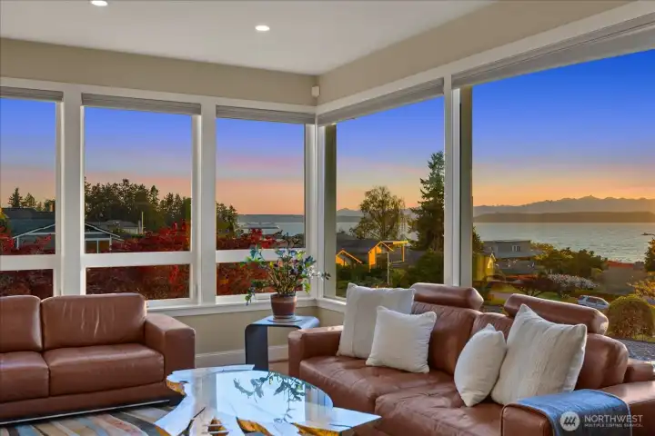 Sublime views of the Sound and Olympics from the living room