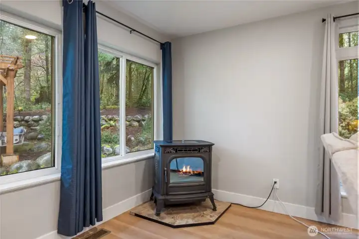 Pellet fireplace keeps the home cozy and warm