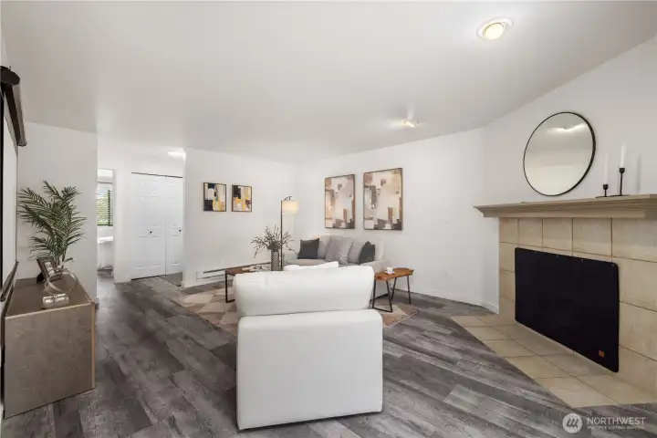 Living room off of hallway entry