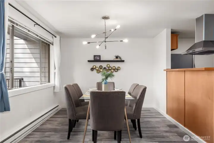Dining room next to open kitchen