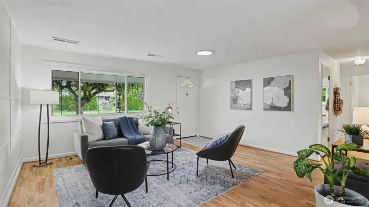 During the daytime, the living room is illuminated by a solar tunnel. During the daytime, the living room is illuminated by a solar tunnel.