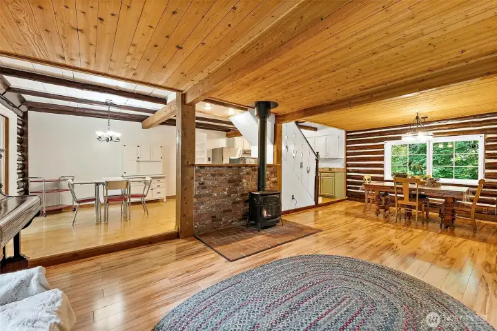 View from living space into eat in kitchen area. View from living space into eat in kitchen area.