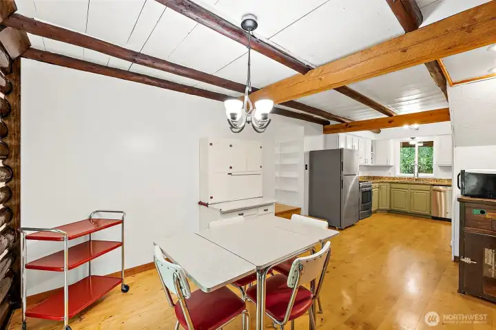 View into kitchen. Stainless steel appliances and granite countertops. View into kitchen. Stainless steel appliances and granite countertops.