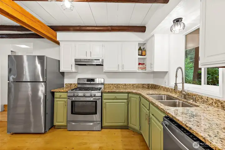 View into kitchen. View into kitchen.