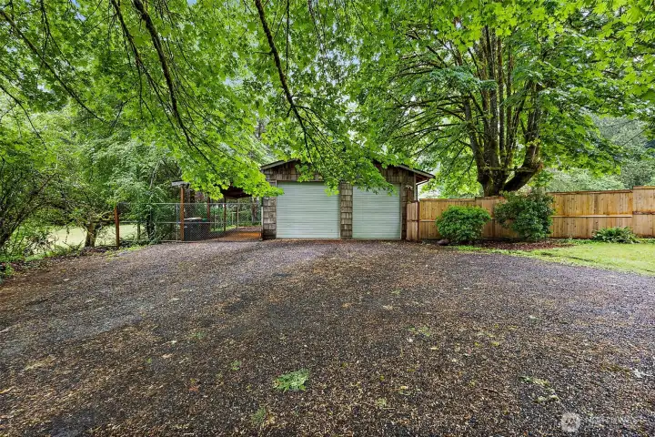 Front of detached garage. Front of detached garage.