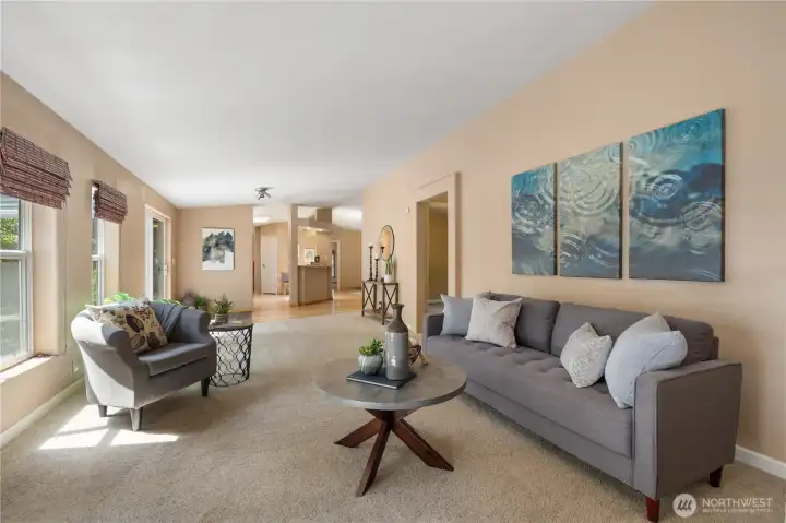 Living space opens to the kitchen and dining area Living space opens to the kitchen and dining area