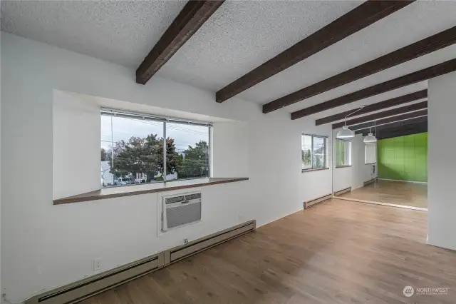 Living room and dining room vaulted ceilings