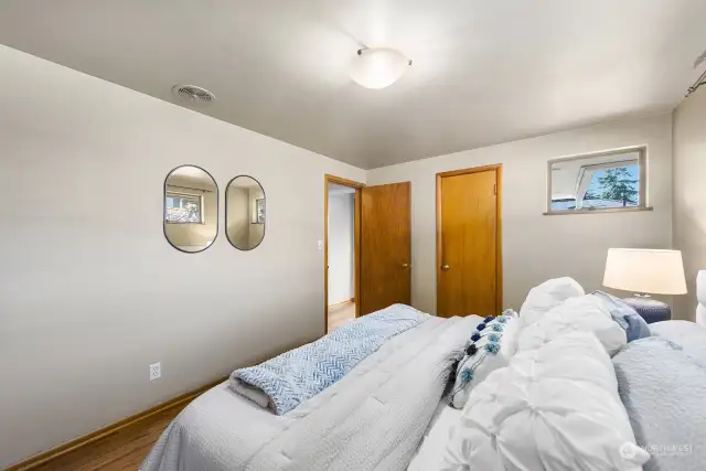 This second photo of the primary bedroom shows the additional closet space at hand.