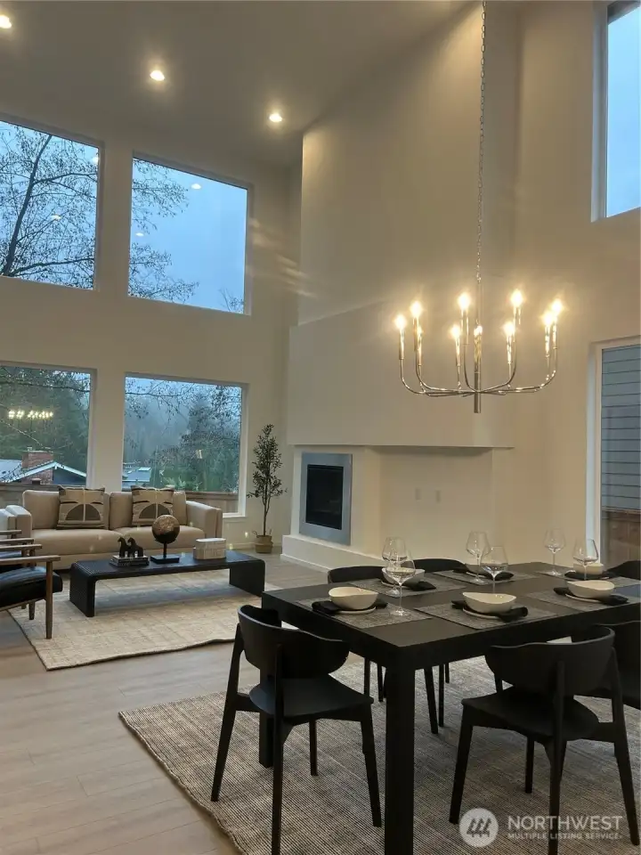 Great Room & Dining Room with two story ceilings