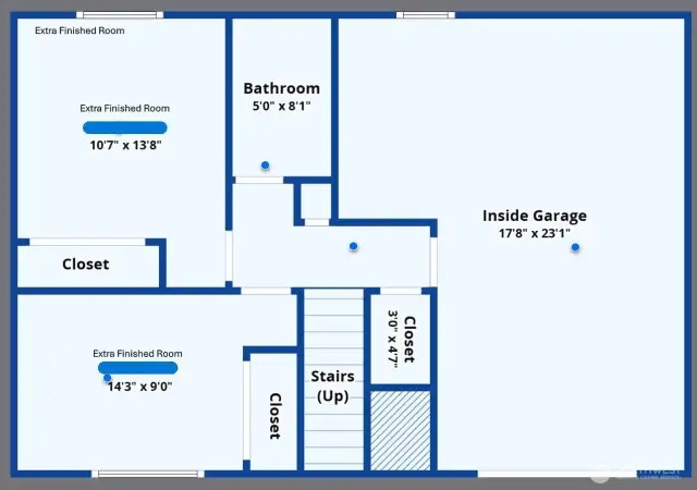 Lower Level layout. Dimensions are approximate
