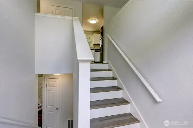 Efficient steps lead to main living area up and additional bedroom areas down