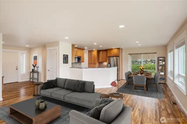 Virtually Staged Living Room and Kitchen